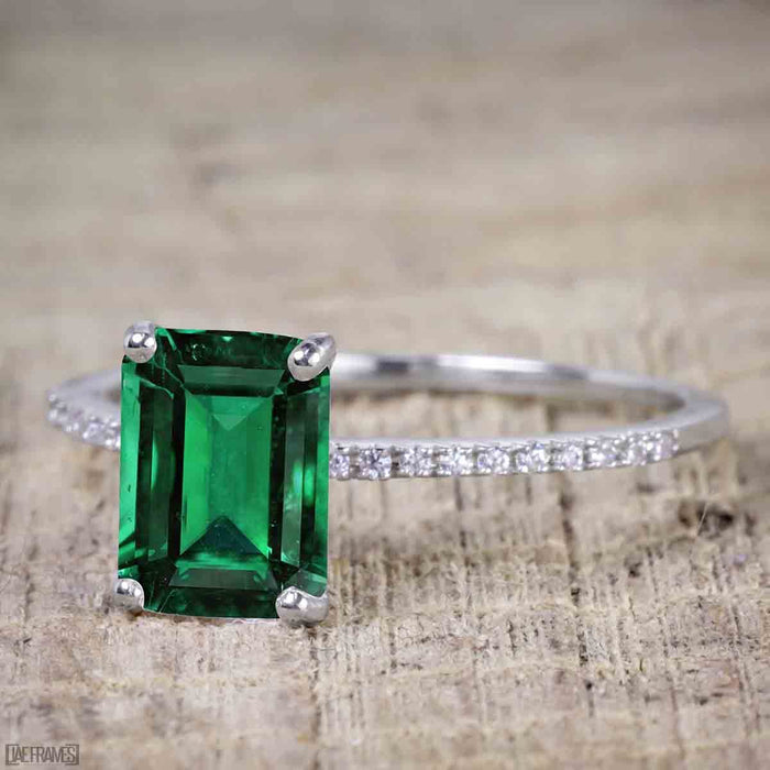 1.25 Carat emerald cut Emerald and Diamond Wedding Ring Set in White Gold