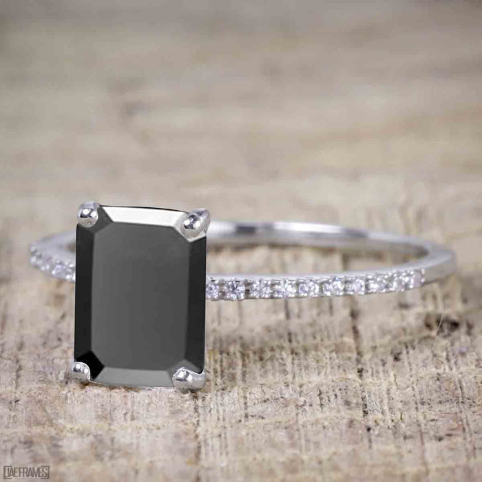 Perfect 1.25 Carat Emerald Cut Black Diamond Engagement Ring in White Gold