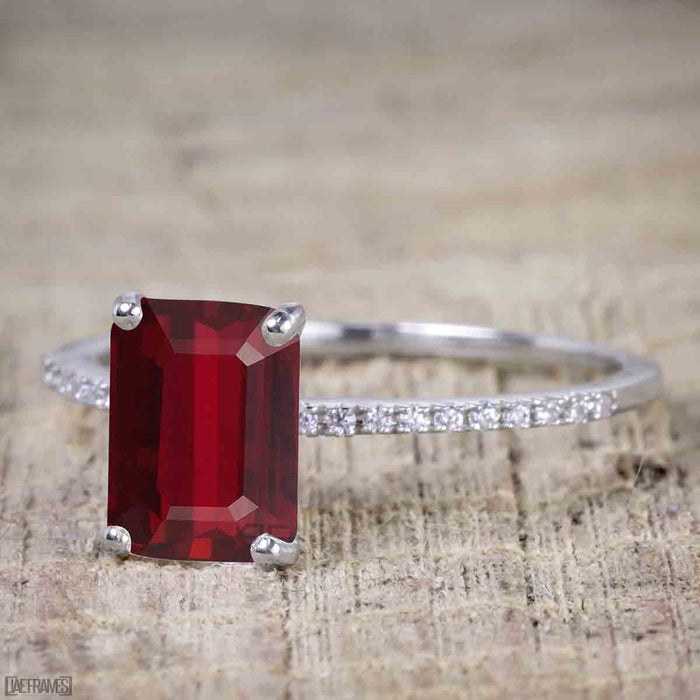 Artdeco 1.25 Carat Ruby cut Ruby and Diamond Wedding Bridal Ring Set in White Gold