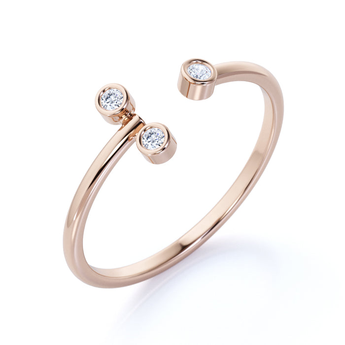 Open Stacking Ring with Bezel Set Round Diamonds in Rose Gold