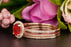 2 Carat Round Cut Halo Ruby and Diamond Trio Wedding Ring Set in 9k Rose Gold