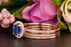 2 Carat Round Cut Halo Sapphire and Diamond Trio Wedding Ring Set in Rose Gold