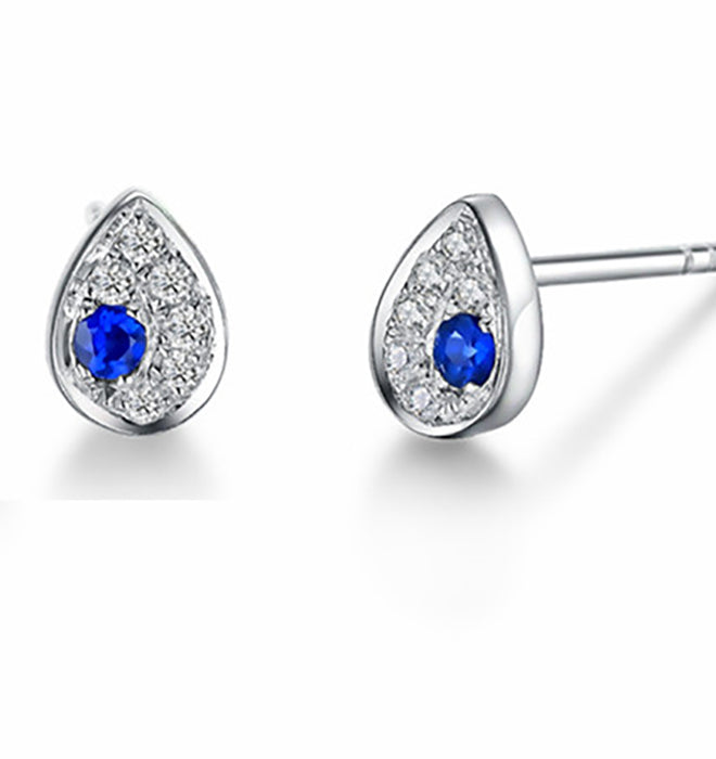 Cluster .50 Carat Round Cut Sapphire and Diamond Stud Earrings in White Gold