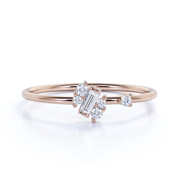Charming Emerald and Round Cut Diamonds Stacking Ring in Rose Gold