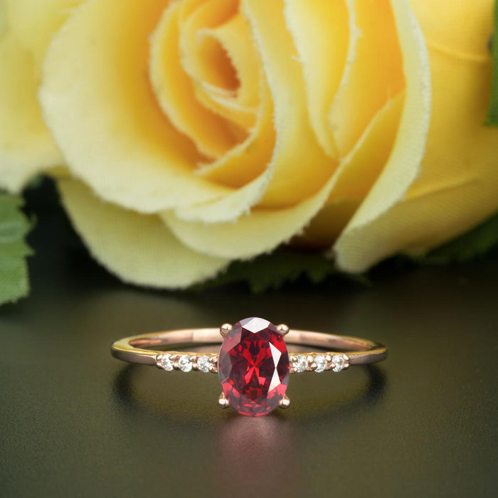 1.25 Carat Oval Cut Ruby and Diamond Engagement Ring in 9k Rose Gold Elegant Ring