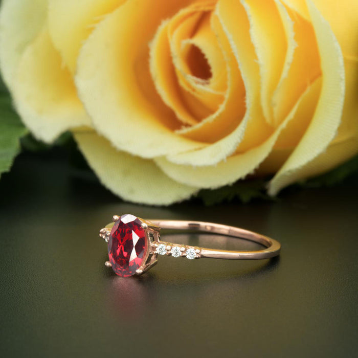 1.25 Carat Oval Cut Ruby and Diamond Engagement Ring in 9k Rose Gold Elegant Ring