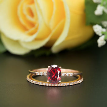 1.5 Carat Oval Cut Ruby and Diamond Wedding Ring Set in 9k White Gold Elegant Ring