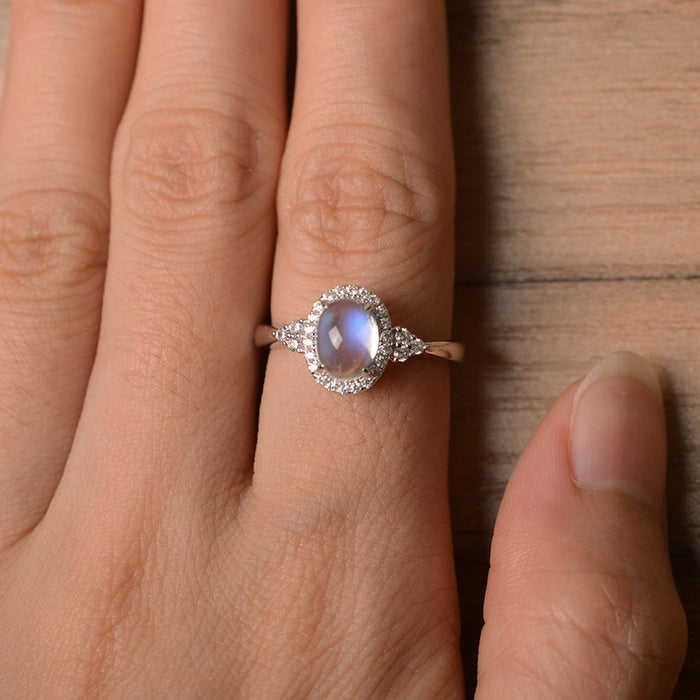 Blue Moonstone & Diamond Engagement Ring, Crescent Moon Ring, June April  Birthstone Ring, Promise Ring, Girlfriend Gift, Anniversary Gift - Etsy |  Moonstone engagement ring, April birthstone ring, Blue moonstone