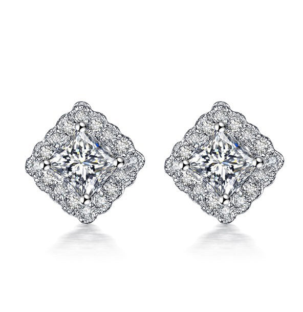 Cluster .50 Carat Princess and Round Cut Diamond Stud Earrings in White Gold