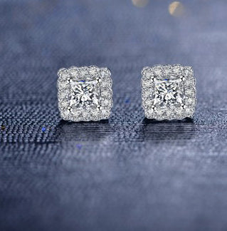 Cluster .50 Carat Princess and Round Cut Diamond Stud Earrings in White Gold