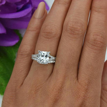 Final Sale: 3.5 Carat Princess Cut Split Shank Wedding Ring Set in White Gold over Sterling Silver