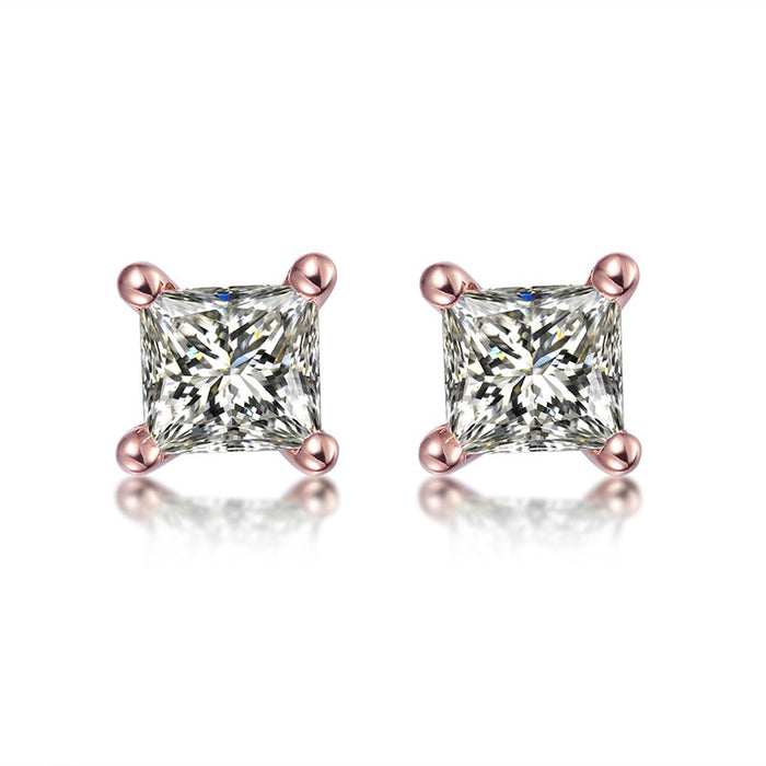 .50 Carat Princess Cut Diamond 4 Prong Stud Earrings in Rose Gold