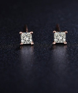 .50 Carat Princess Cut Diamond 4 Prong Stud Earrings in Rose Gold