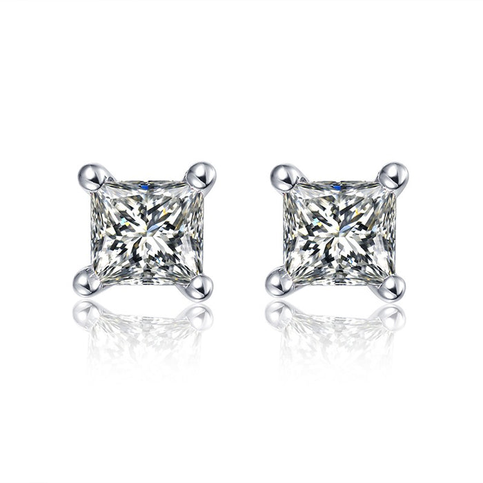 .50 Carat Princess Cut Diamond 4 Prong Stud Earrings in White Gold