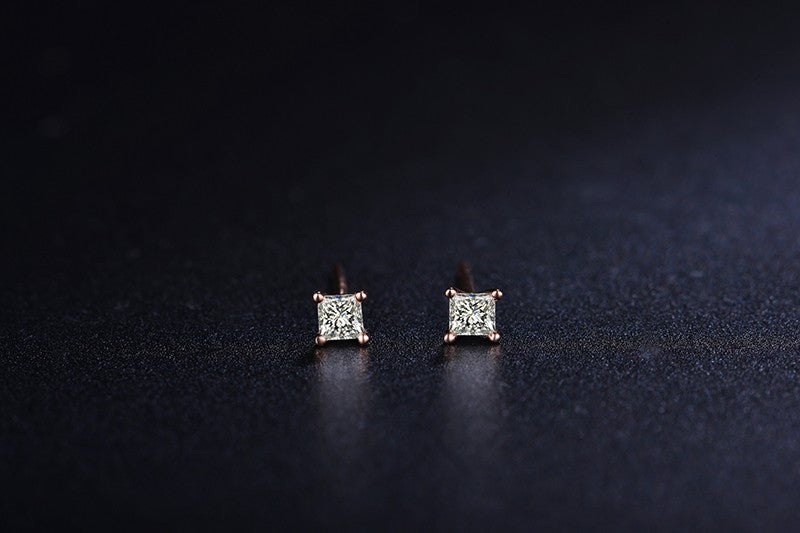 .50 Carat Princess Cut Diamond 4 Prong Stud Earrings in White Gold