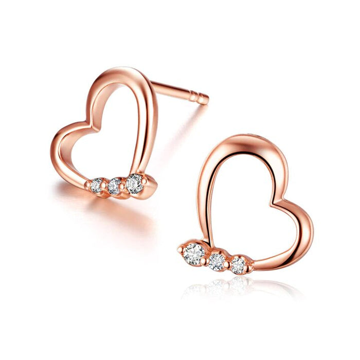 Heart Shape .10 Carat Round Cut Diamond Stud Earrings in Rose Gold