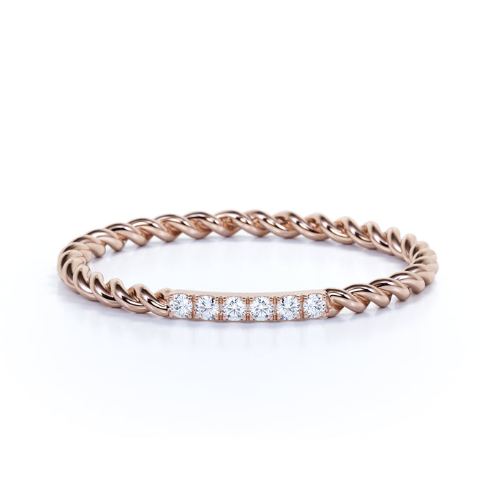 Twist Design Diamond Stacking Wedding Band Ring in Rose Gold