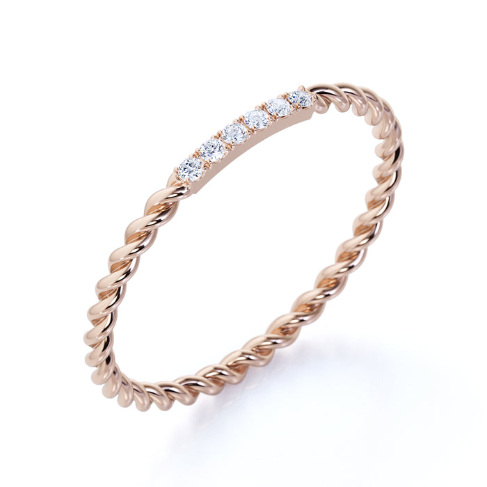 Twist Design Diamond Stacking Wedding Band Ring in Rose Gold