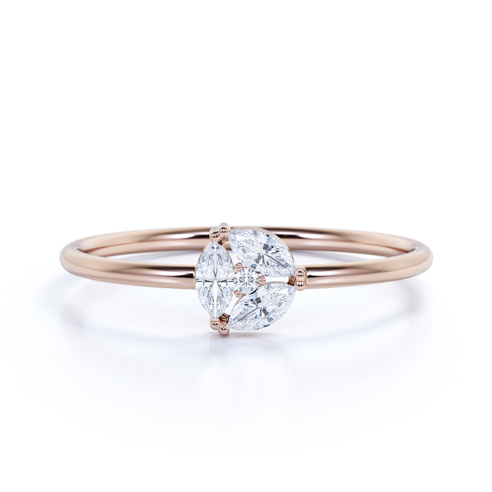 Stunning Round and Marquise Shape Diamond Stacking Wedding Ring in Rose Gold