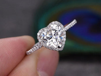 1.50 Carat Heart Shaped Moissanite and Diamond Wedding Ring in White Gold