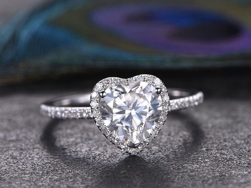 1.50 Carat Heart Shaped Moissanite and Diamond Wedding Ring in White Gold