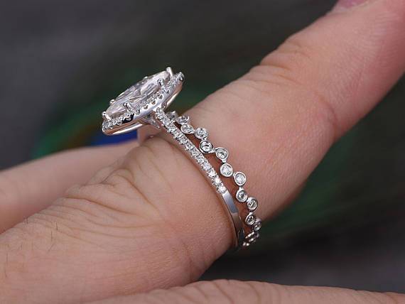 2 Carat Marquise Cut Moissanite and Diamond Wedding Set in White Gold