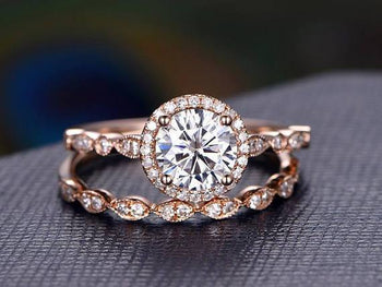 2 Carat Round Cut Moissanite and Diamond Wedding Ring set in Rose Gold