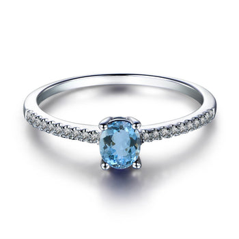 1 Carat oval cut Aquamarine and Diamond Engagement Ring for her in White Gold