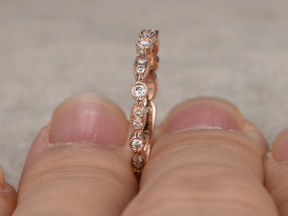 3/4 Eternity .35 Carat artdeco Wedding Ring Band for Her with milgrain in Rose Gold