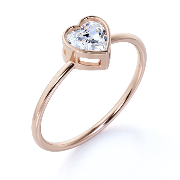 Bezel Set Solitaire Heart Shape Diamond Stacking Ring in Rose Gold