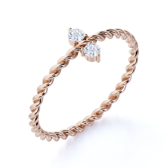 Twist Design Diamond Duo Stacking Ring in Rose Gold