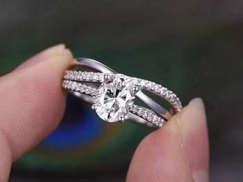 1.50 Carat Oval Cut Moissanite and Diamond Bridal Set in White Gold