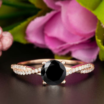 1.25 Carat Round Cut Black Diamond and Diamond Engagement Ring in Rose Gold Splendid Ring