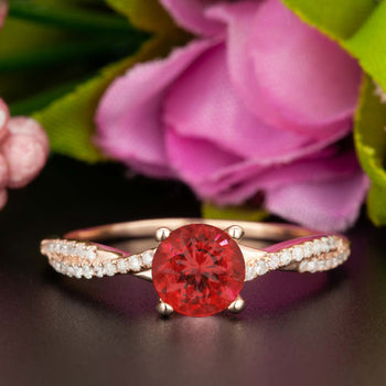 1.25 Carat Round Cut Ruby and Diamond Engagement Ring in 9k Rose Gold Splendid Ring