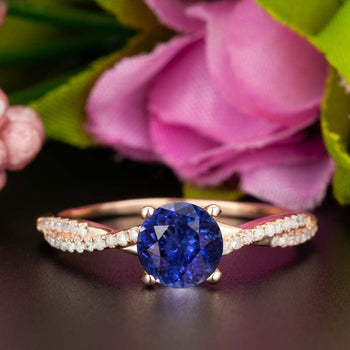 1.25 Carat Round Cut Sapphire and Diamond Engagement Ring in Rose Gold Splendid Ring