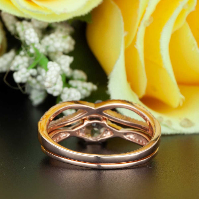 2 Carat Round Cut Ruby and Diamond Bridal Ring Set in 9k Rose Gold Splendid Ring