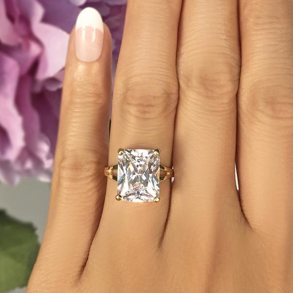 Radiant 4 Carat Emerald Cut Solitaire Engagement Ring in Yellow Gold over Sterling Silver