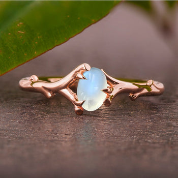 Twig 1.25 Carat Oval Cabochon Cut Blue Moonstone Engagement Ring in Rose Gold