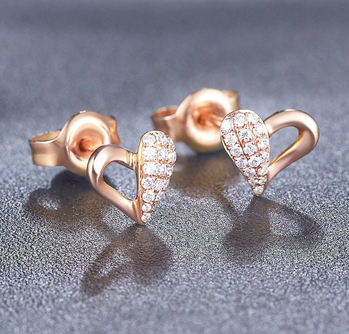 .20 Carat Round Cut Diamond Heart Shape Stud Earrings in Rose Gold