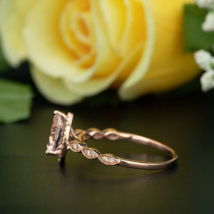 1.25 Carat Pear Cut Peach Morganite and Diamond Engagement Ring in Rose Gold Classic Ring