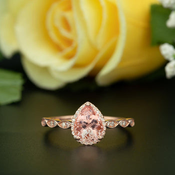 1.25 Carat Pear Cut Peach Morganite and Diamond Engagement Ring in Rose Gold Classic Ring