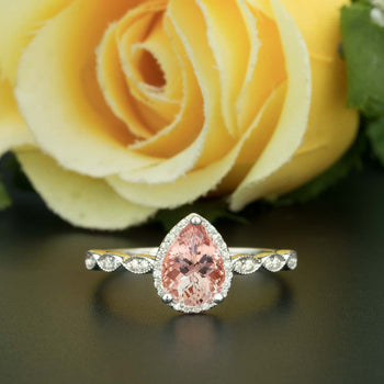 1.25 Carat Pear Cut Peach Morganite and Diamond Engagement Ring in White Gold Classic Ring