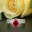 2 Carat Pear Cut Halo Ruby and Diamond Ring with 2 Classic Wedding Bands in 9k White Gold