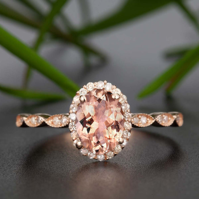 Classic 1.25 Carat Oval Cut Peach Morganite and Diamond Engagement Ring in Rose Gold Beautiful Ring