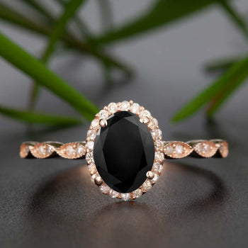 Timeless 1.25 Carat Oval Cut Black Diamond and Diamond Engagement Ring in Rose Gold