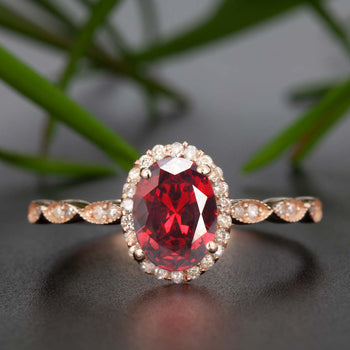 Timeless 1.25 Carat Oval Cut Ruby and Diamond Engagement Ring in 9k Rose Gold