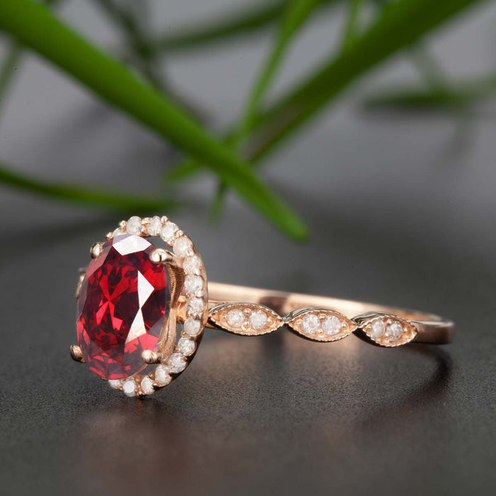 Timeless 1.25 Carat Oval Cut Ruby and Diamond Engagement Ring in 9k Rose Gold
