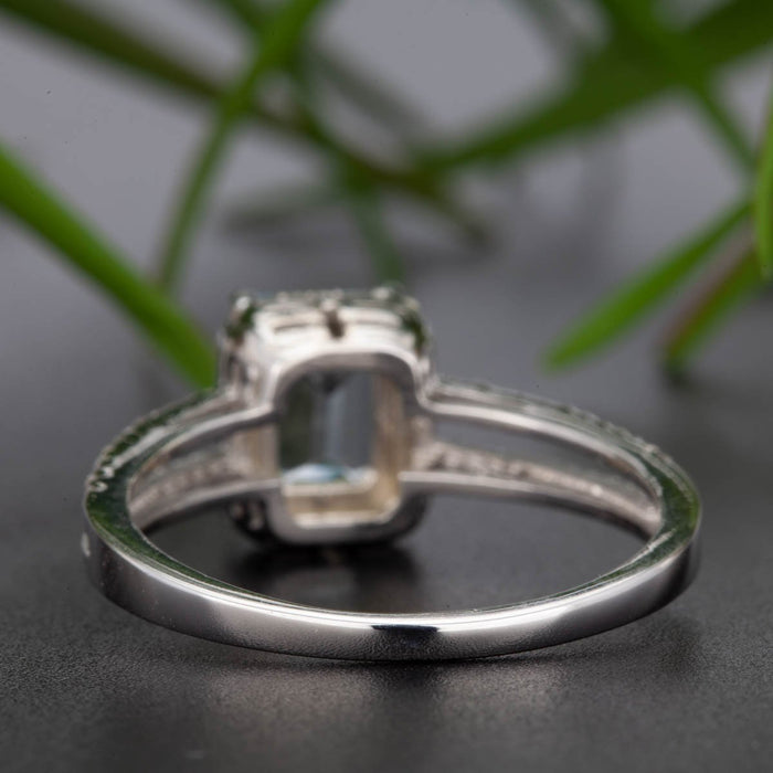 1.25 Carat Emerald Cut Sapphire and Diamond Engagement Ring in White Gold