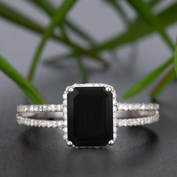 1.25 Carat Emerald Cut Black Diamond and Diamond Engagement Ring in White Gold