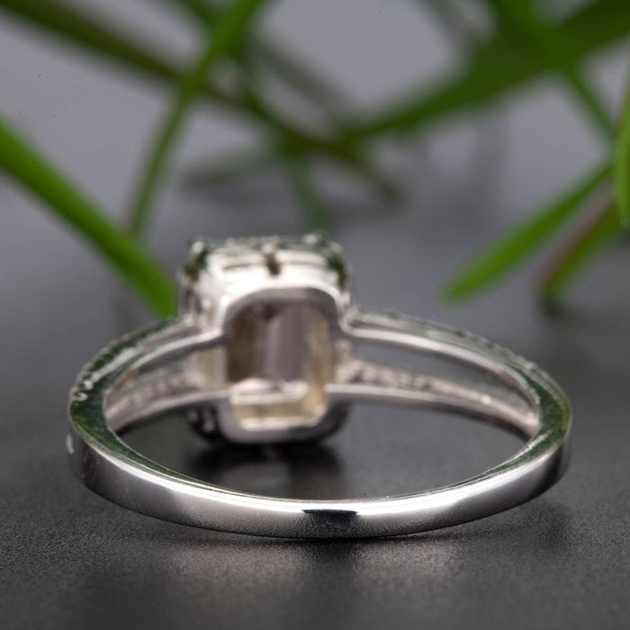 1.25 Emerald Cut Peach Morganite and Diamond Engagement Ring in White Gold Affordable Ring